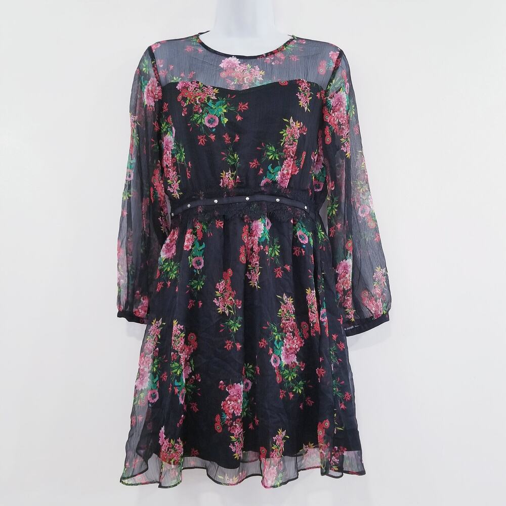 ZARA Floral Rhinestones Fit & Flare Dress
